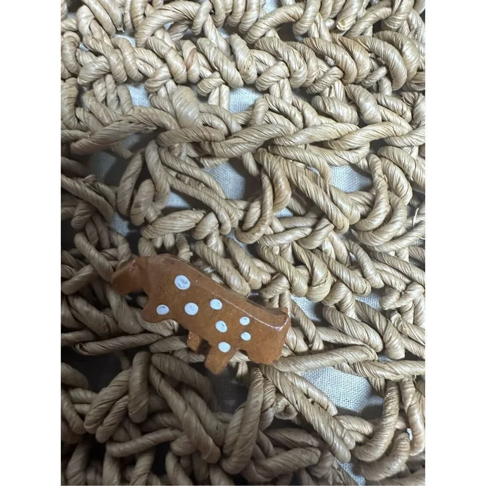 Vintage Cappelli Straworld Inc Large Tote With Safari Animal Wood Beads Notes